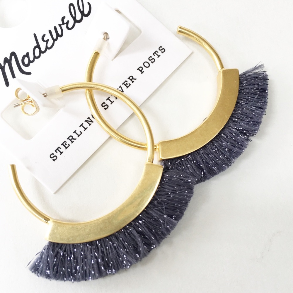 MADEWELL Fringe Hoop Earrings-Hematite Lurex-New - Picture 1 of 6